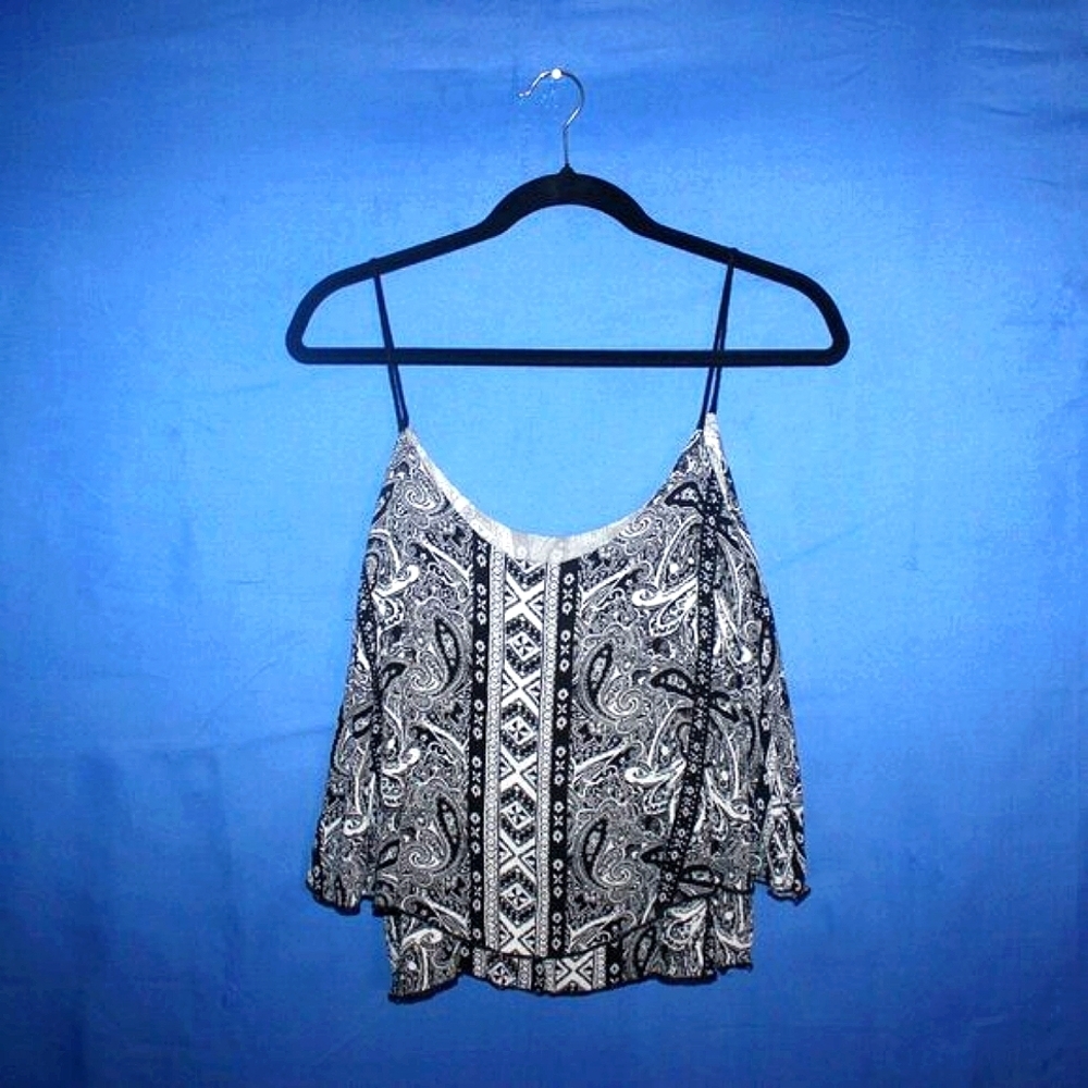 R2D Apparel Black and White Paisley Layered Tank Top M